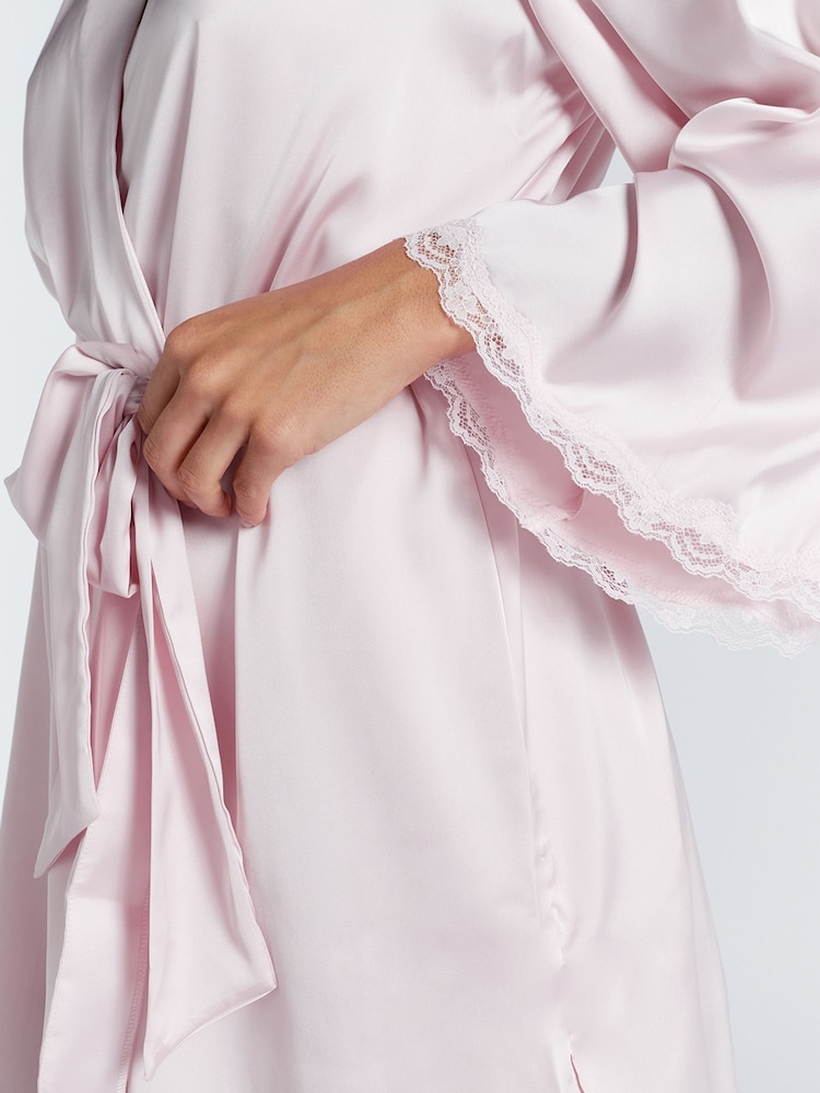 Boux Avenue Kaya Lace Trim Satin Robe - Image 2 of 5