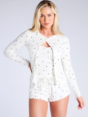 Boux Avenue Cream Mono Heart Pyjamas Set 3 Piece - Image 1 of 5
