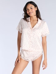 Boux Avenue Amelia Ditsy Floral Print Satin Short White Pyjamas Set - Image 1 of 4