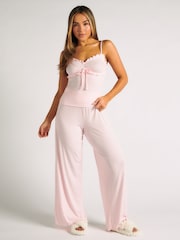 Boux Avenue Pink Rib Frill Cami and Pyjamas Set - Image 1 of 5