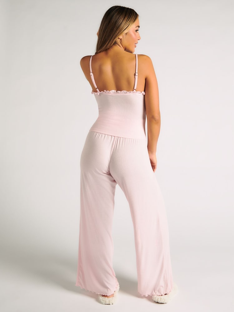 Boux Avenue Pink Rib Frill Cami and Pyjamas Set - Image 2 of 5 Boux Avenue Pink Rib Frill Cami and Pyjamas Set - Image 2 of 5
