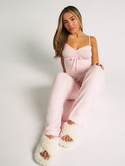Boux Avenue Pink Rib Frill Cami and Pyjamas Set - Image 4 of 5