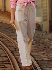 أصفر مقلم - بنطلون قطن سهل الارتداء موديل Hallie من Joules - Image 1 of 10