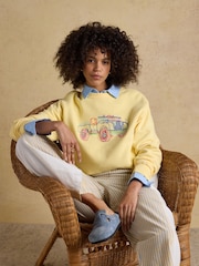 أصفر مقلم - بنطلون قطن سهل الارتداء موديل Hallie من Joules - Image 7 of 10