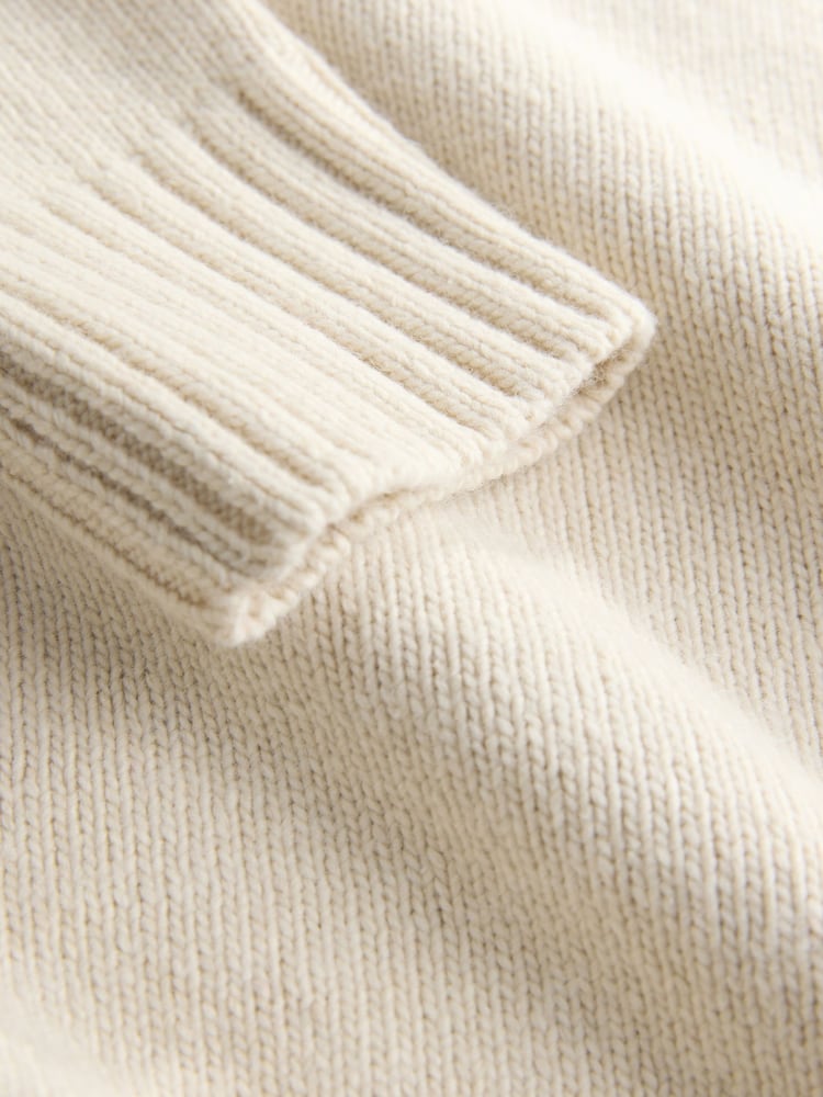 Ecru Cotton And Wool Blend Longline V-Neck Jumper - Image 3 of 3 Ecru Cotton And Wool Blend Longline V-Neck Jumper - Image 3 of 3