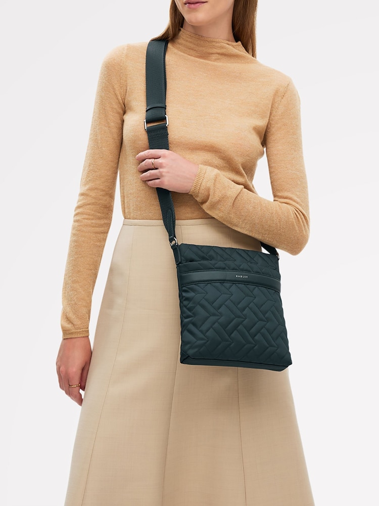 Radley Small Green Holland Park Quilt Zip Top Cross-Body Bag - Imagen 1 de 5