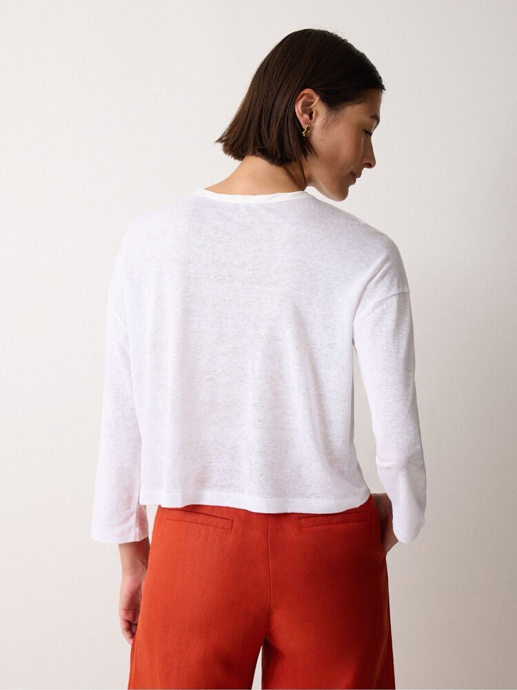 Jigsaw White Long Sleeve Linen Henley Top - Image 2 of 3