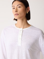 Jigsaw White Long Sleeve Linen Henley Top - Image 3 of 3