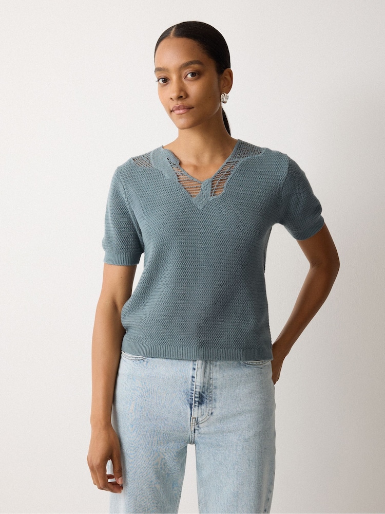Jigsaw Blue Abstract Lace Knitted Top - Image 1 of 3