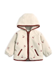 Mamas & Papas Cream Embroidered Hooded Borg Jacket - Image 1 of 2