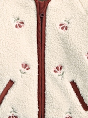 Mamas & Papas Cream Embroidered Hooded Borg Jacket - Image 2 of 2