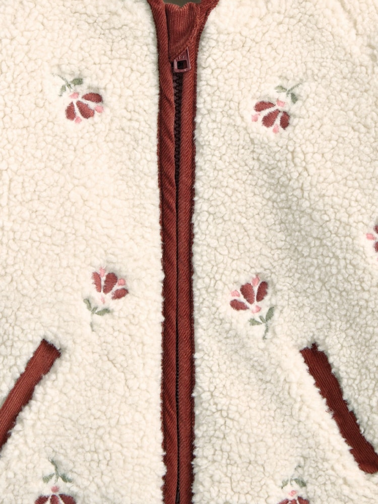 Mamas & Papas Cream Embroidered Hooded Borg Jacket - Image 2 of 2