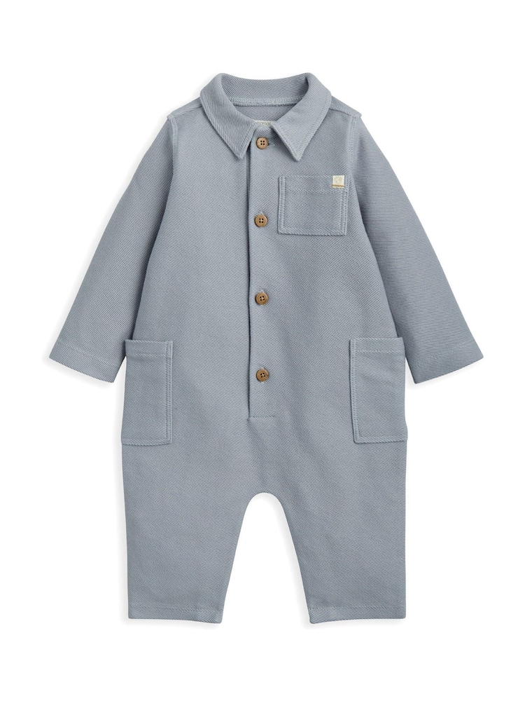 Mamas & Papas Blue Woven Pocket Collared Romper - Image 1 of 1