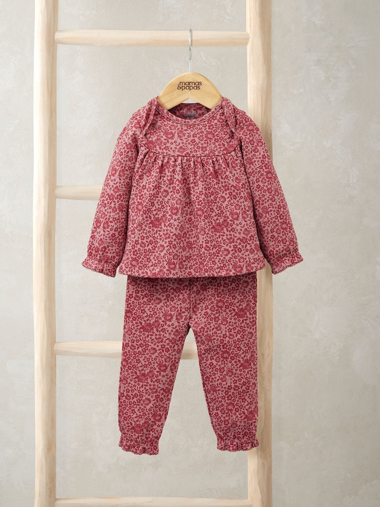 Mamas & Papas Pink Nostalgic Floral Print Jersey Pyjamas - Image 2 of 4 Mamas & Papas Pink Nostalgic Floral Print Jersey Pyjamas - Image 2 of 4