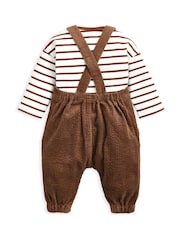 Mamas & Papas Brown Cord Dungarees & Stripe T-Shirt Set - Slika 3 iz 5