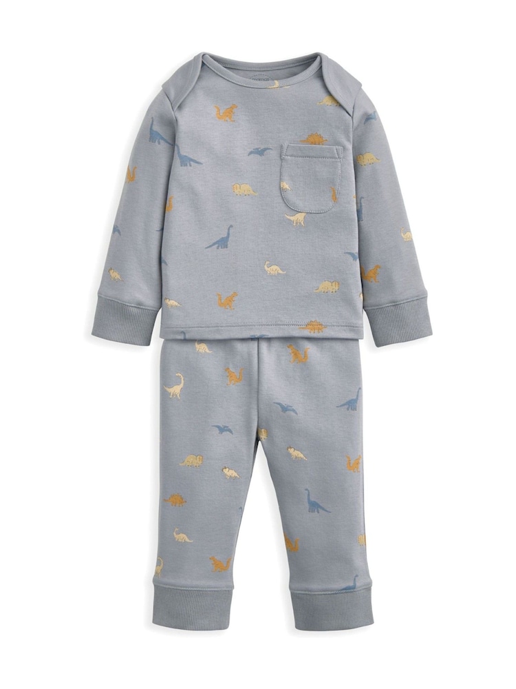 Mamas & Papas Blue Micro Dino Print Jersey Pyjamas - Image 1 of 3