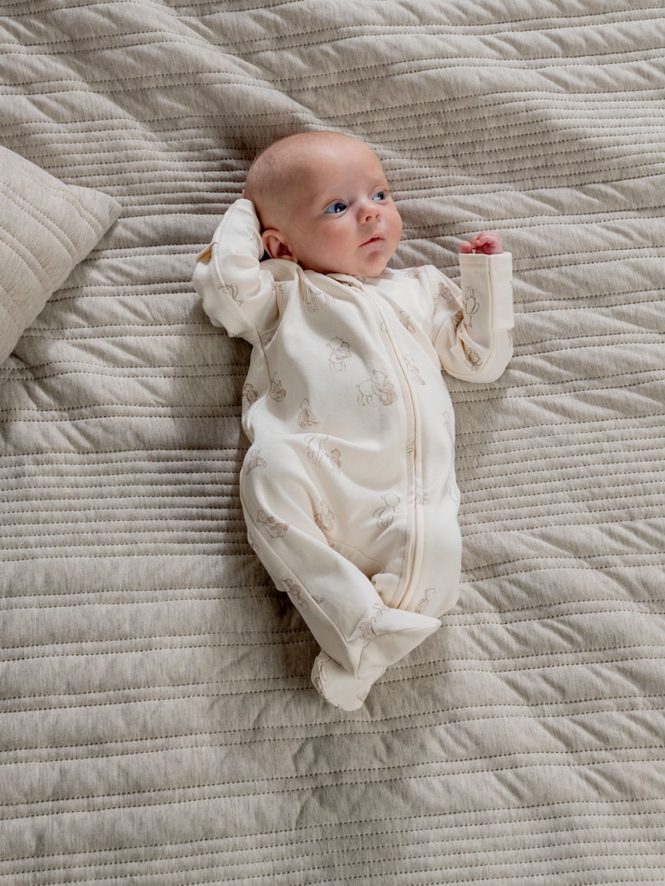 Mamas & Papas Cream Teddy Bear Print Zip Sleepsuit - Image 1 of 8