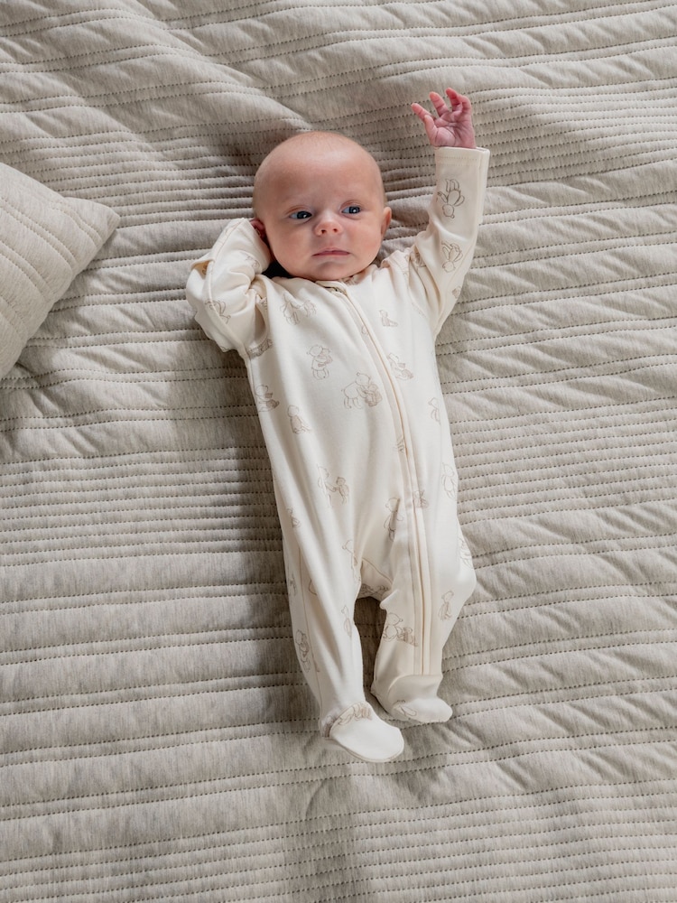 Mamas & Papas Cream Teddy Bear Print Zip Sleepsuit - Image 2 of 8
