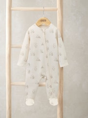 Mamas & Papas Cream Teddy Bear Print Zip Sleepsuit - Image 7 of 8