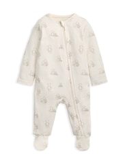 Mamas & Papas Cream Teddy Bear Print Zip Sleepsuit - Image 8 of 8