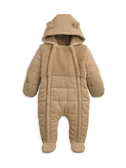 Mamas & Papas Quilted Cord and Borg Brown Pramsuit with 3D Ears - Image 2 of 3