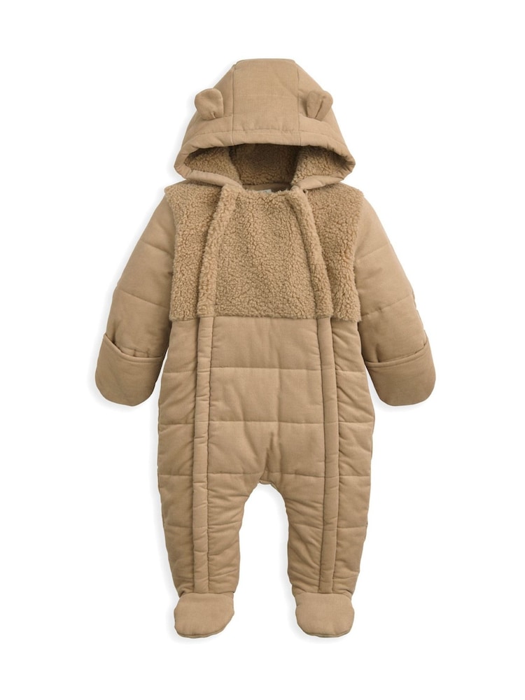 Mamas & Papas Quilted Cord and Borg Brown Pramsuit with 3D Ears - Image 2 of 3