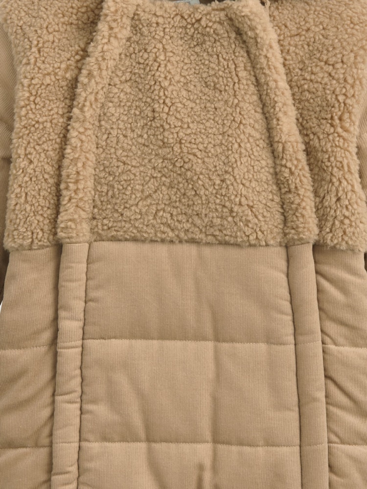 Mamas & Papas Quilted Cord and Borg Brown Pramsuit with 3D Ears - Image 3 of 3