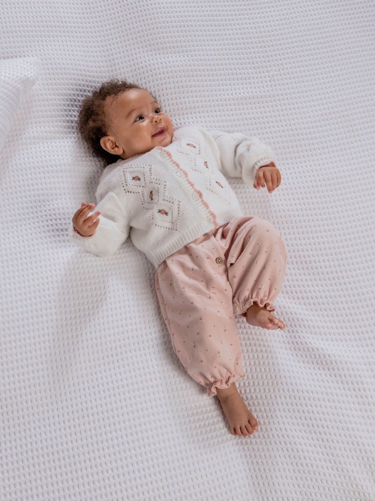 Mamas & Papas Embroidered Cable Knit White Cardigan - Image 1 of 7