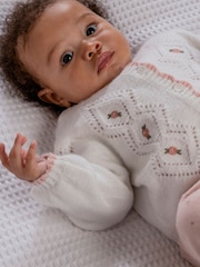 Mamas & Papas Embroidered Cable Knit White Cardigan - Image 5 of 7
