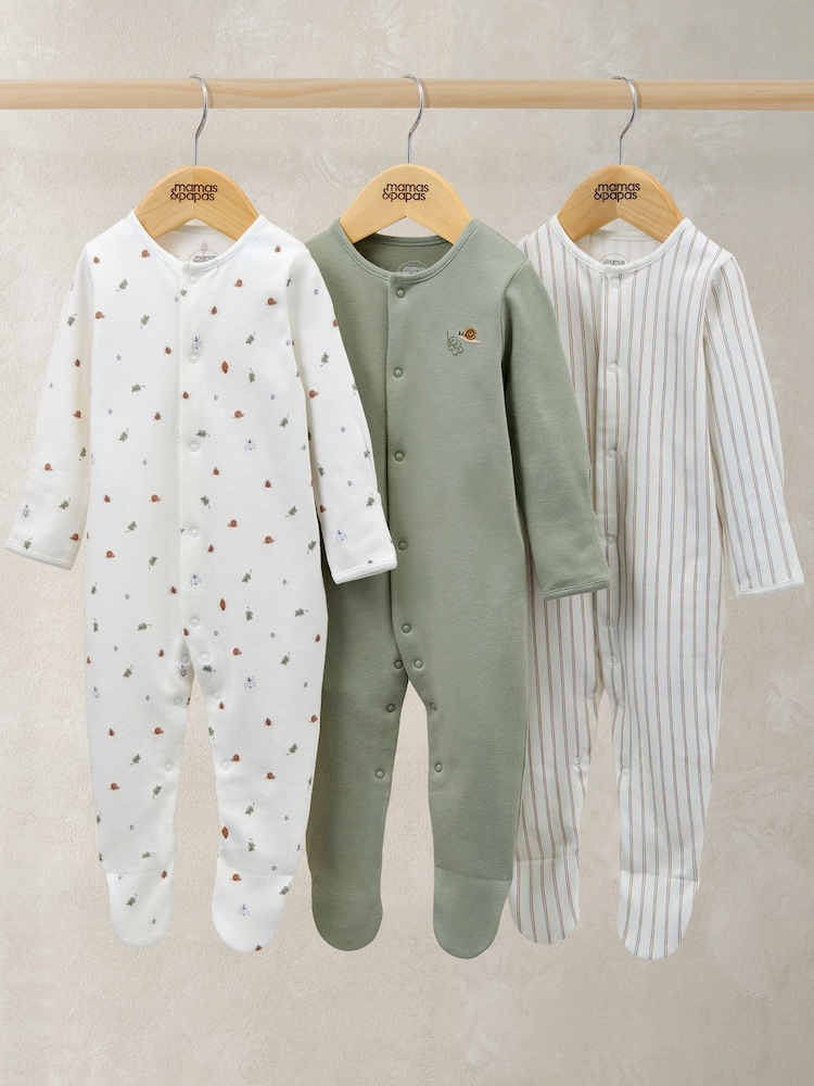 Mamas & Papas Grey Outdoor Stripe Sleepsuits 3 Pack - Image 1 of 3 Mamas & Papas Grey Outdoor Stripe Sleepsuits 3 Pack - Image 1 of 3