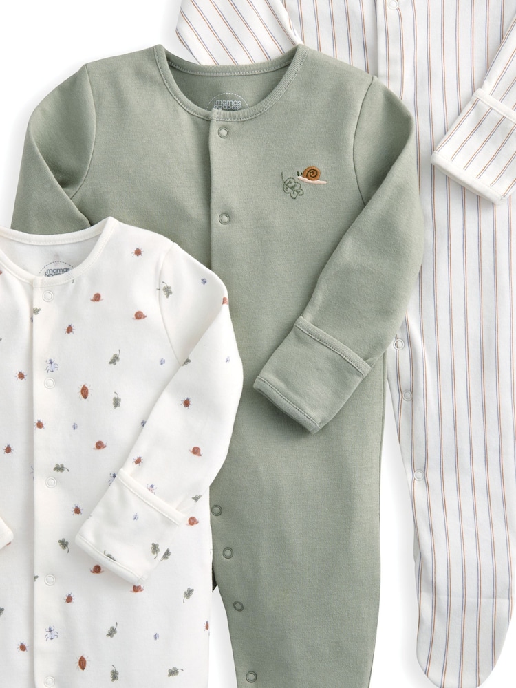 Mamas & Papas Grey Outdoor Stripe Sleepsuits 3 Pack - Image 3 of 3 Mamas & Papas Grey Outdoor Stripe Sleepsuits 3 Pack - Image 3 of 3