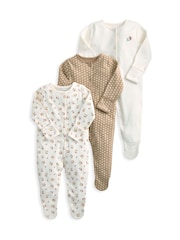 Mamas & Papas Floral Woodblock Brown Sleepsuits 3 Pack - Image 2 of 3