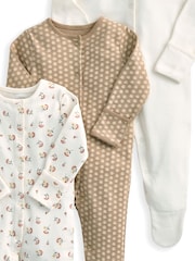 Mamas & Papas Floral Woodblock Brown Sleepsuits 3 Pack - Image 3 of 3