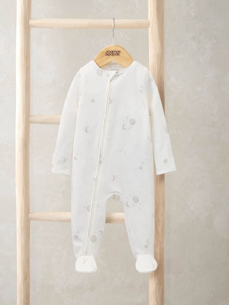 Mamas & Papas Celestial Print Zip White Sleepsuit - Image 1 of 4