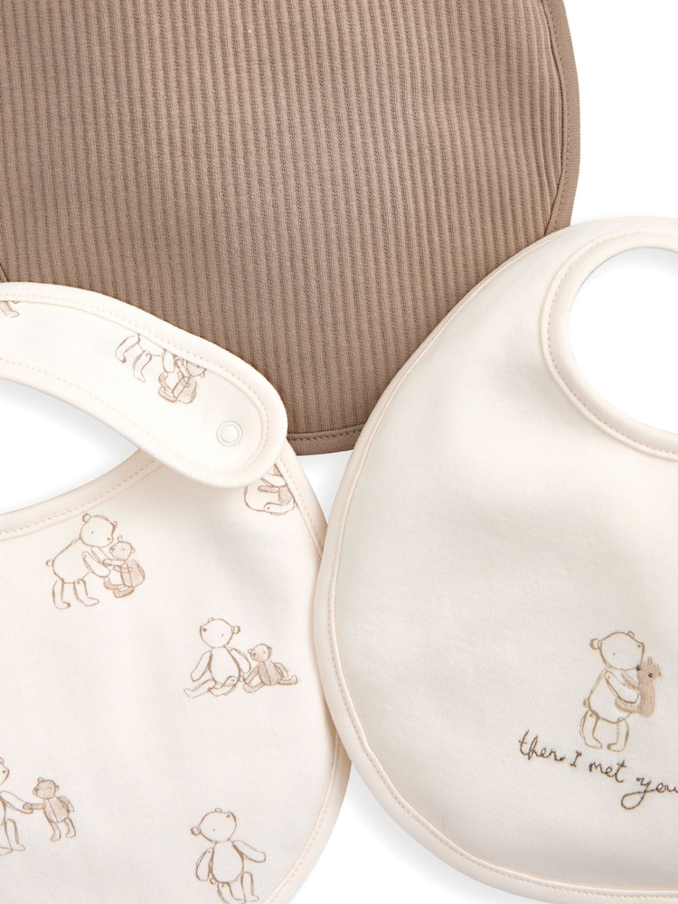Mamas & Papas Teddy Bear Print & Embroidered Brown Bibs 3 Pack - Image 2 of 2 Mamas & Papas Teddy Bear Print & Embroidered Brown Bibs 3 Pack - Image 2 of 2