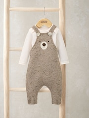 Mamas & Papa Knitted Bear Brown Dungarees & Bodysuit Set - Image 1 of 5