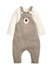 Mamas & Papa Knitted Bear Brown Dungarees & Bodysuit Set - Image 5 of 5