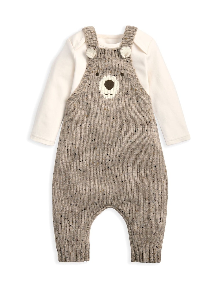 Mamas & Papa Knitted Bear Brown Dungarees & Bodysuit Set - Image 5 of 5
