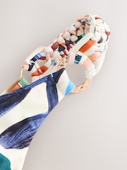 Rust Red/Cream Abstract Macrame Strap Plunge Tummy Control Tankini Top - Image 7 of 8