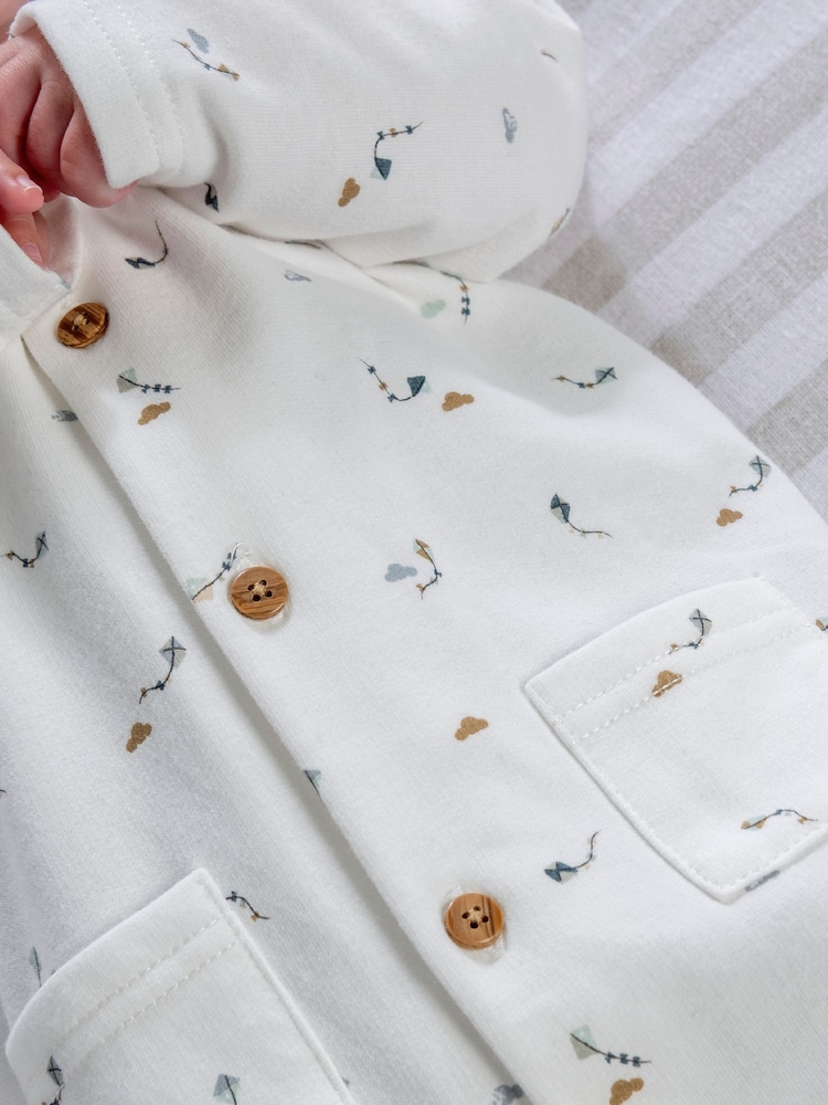 Mamas & Papas Kite Print White Sleepsuit - Image 2 of 7 Mamas & Papas Kite Print White Sleepsuit - Image 2 of 7