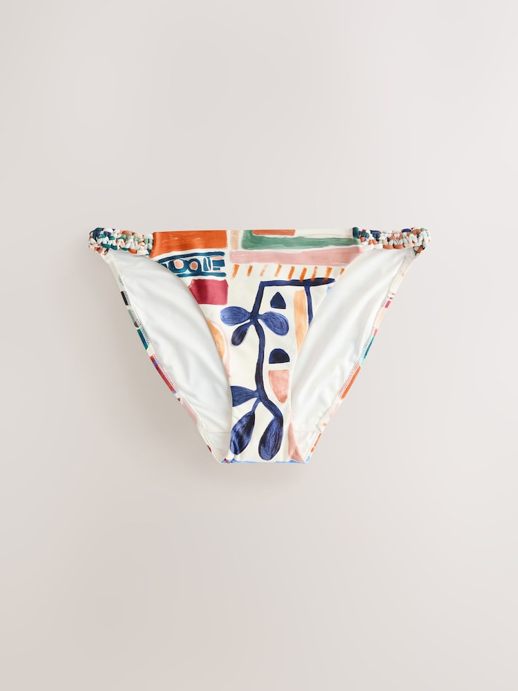 Rust Red/Cream Abstract Macrame High Leg Bikini Bottoms - Image 1 of 3