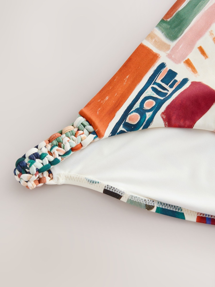 Rust Red/Cream Abstract Macrame High Leg Bikini Bottoms - Image 2 of 3