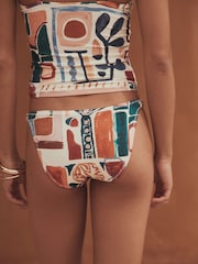 Rust Red/Cream Abstract - Macrame High Leg Bikini Bottoms - Image 4 de 8