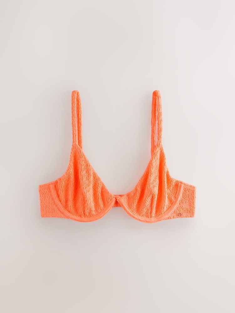 Bright Orange Crinkle Non Padded Underwired Bikini Top - Image 1 of 3 Bright Orange Crinkle Non Padded Underwired Bikini Top - Image 1 of 3