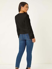 Preto - Jaqueta Roman Petite com Scoop Neck e botões - Imagem 3 de 5