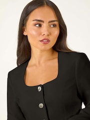 Preto - Jaqueta Roman Petite com Scoop Neck e botões - Imagem 4 de 5
