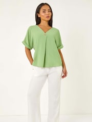 Roman Green Petite One Buttoned V-Neck Blouse - Image 2 of 5