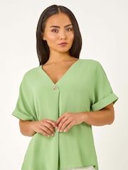 Roman Green Petite One Buttoned V-Neck Blouse - Image 4 of 5