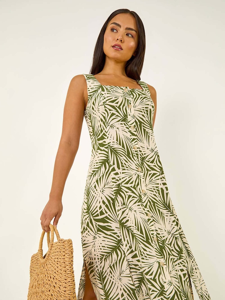 Vestido midi com estampa de folhas Roman Petite e botões - Imagem 1 de 5