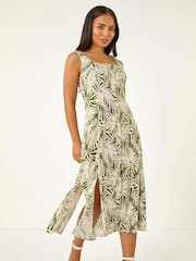 Vestido midi com estampa de folhas Roman Petite e botões - Imagem 2 de 5
